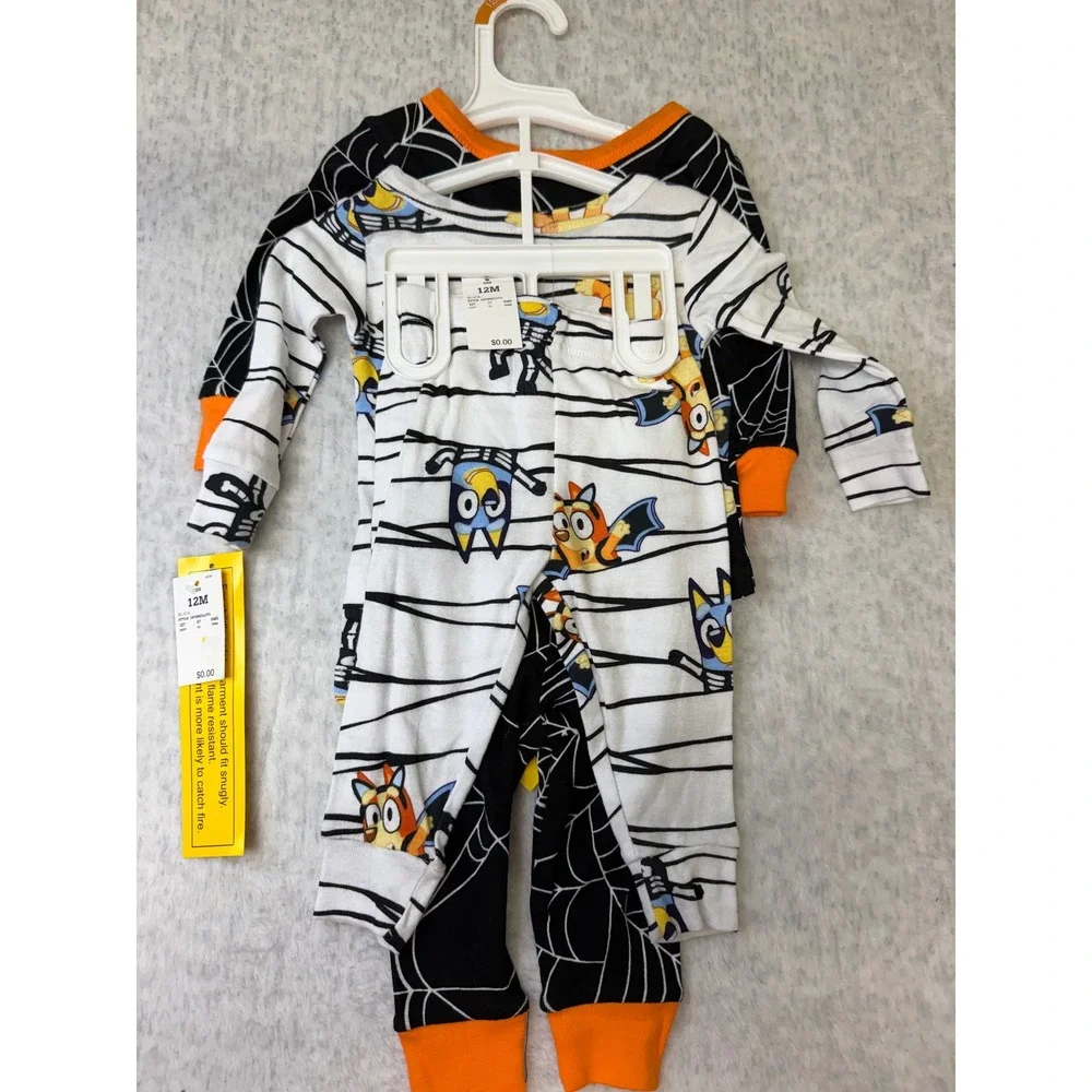 Bluey Halloween Pajamas 4 Piece Set 12M Spiderweb Mummy Costume Cotton‎ NWT
